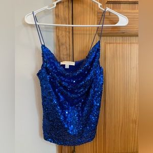 Blue sequin top. Disco bachelorette party